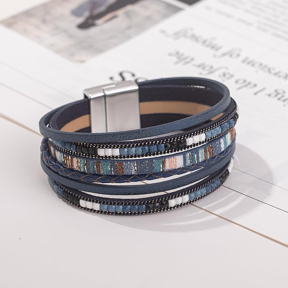 Stackable Faux Leather Bracelet with Magnetic Closure - Gift-Ready Boho Jewelry - Picture 7 of 7